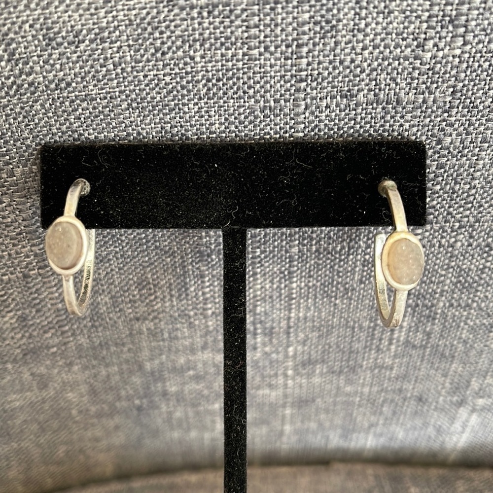 Grey Druzy Stone Semi-Precious Open Hoop Earrings